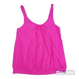 Yonique Fluorescent Pink Soft Cup Tankini W/Adjustable Straps & Elastic Waist, L